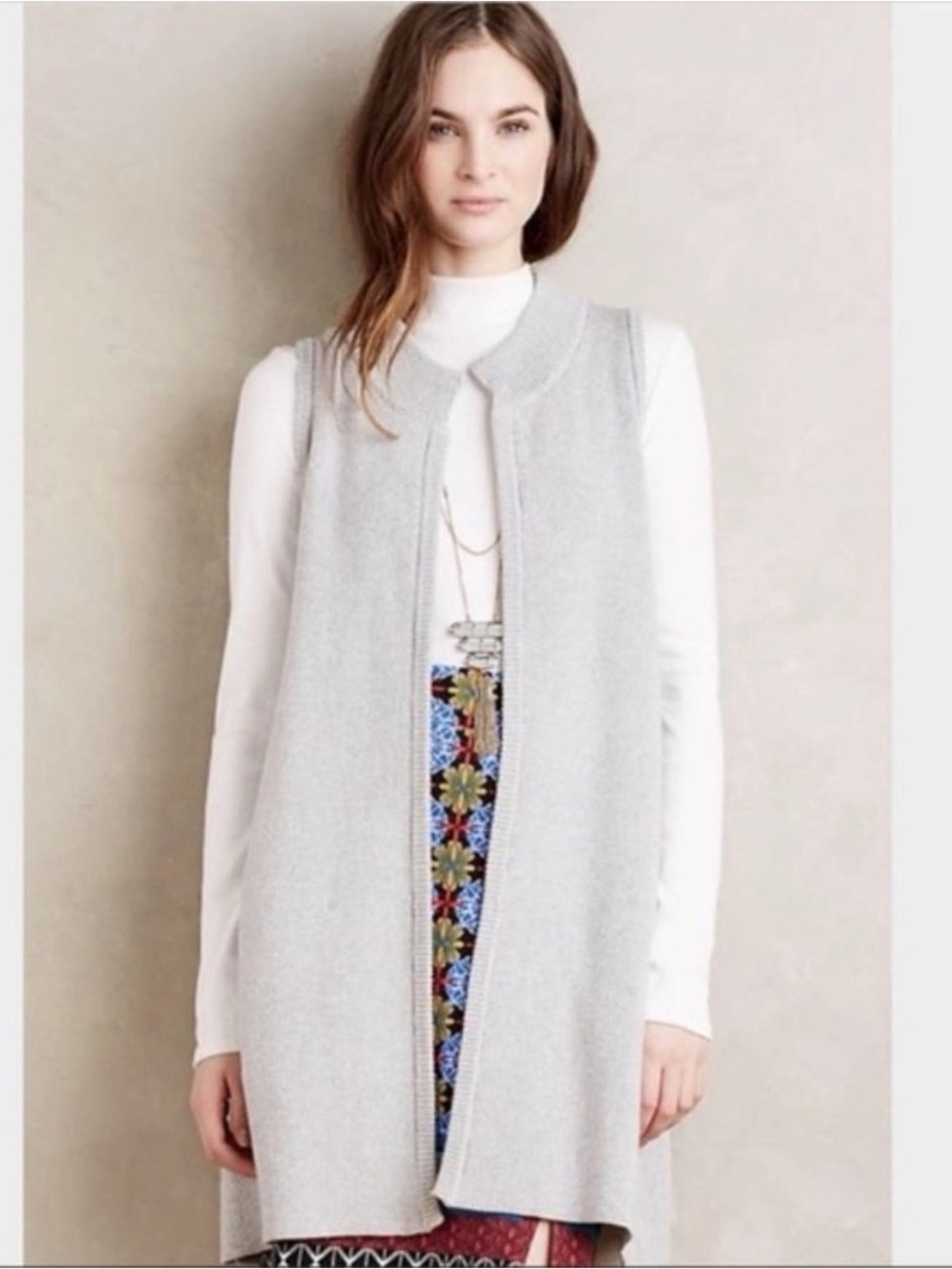 Anthropologie Moth Danna Duster Vest Gray Knit Open Front Sleeveless Sweater M